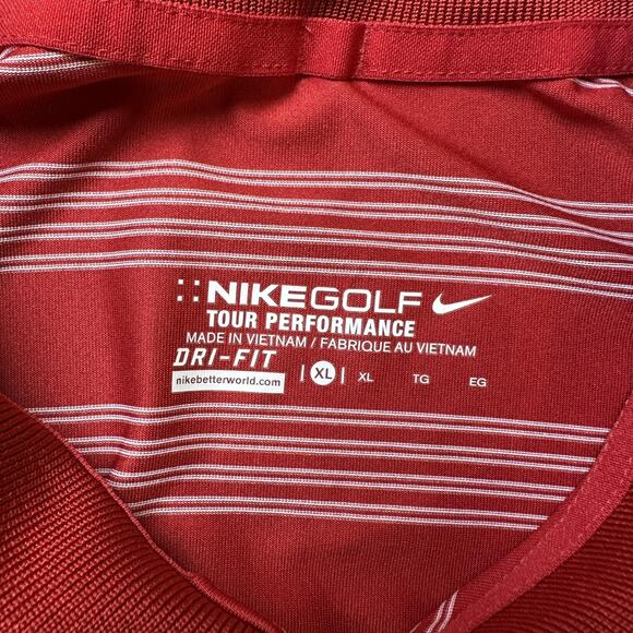 Nike Golf Polo Shirt Mens XL Red White Striped Dri-FIT Tour Performance Swoosh - Picture 3 of 9